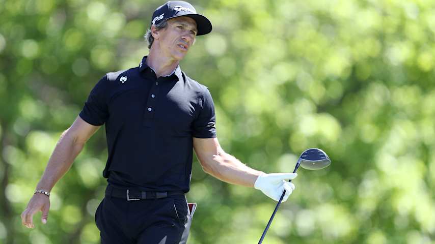 Thorbjørn Olesen of Denmark watches his shot from the sixth tee during the second round of the Charles Schwab Challenge 2025 at Colonial Country Club on May 23, 2025 in Fort Worth, Texas. (Raj Mehta/Getty Images)