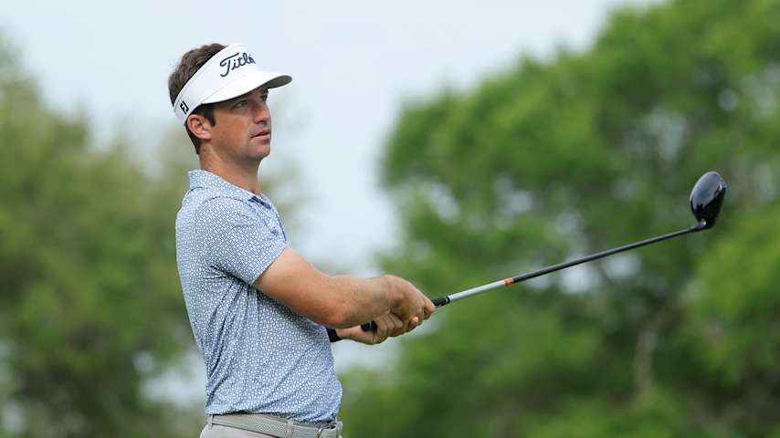 Trevor Cone of the United States plays his shot from the second tee during the first round of the ONEflight Myrtle Beach Classic 2025 at Dunes Golf & Beach Club on May 08, 2025 in Myrtle Beach, South Carolina. (Jonathan Bachman/Getty Images)