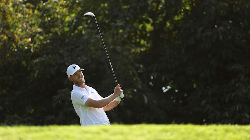 Jesper Svensson of Sweden tees off during a practice round prior to the Amgen Irish Open 2025 at The K Club on September 02, 2025 in Straffan, Ireland. (Jasper Wax/Getty Images)