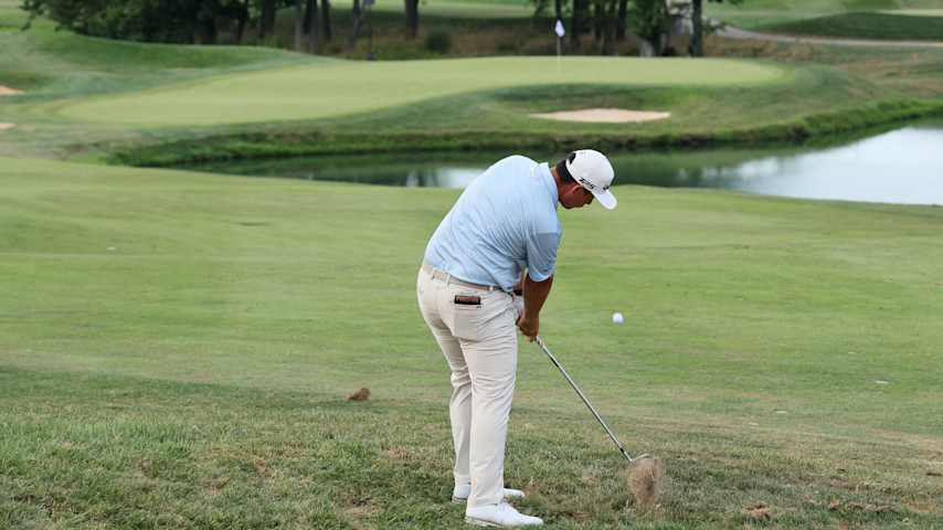 Richard Hoey of the Philippines plays a shot on the 17th hole during the third round of the Kentucky Championship at Keene Trace Golf Club on July 13, 2024 in Nicholasville, Kentucky. (Andy Lyons/Getty Images)