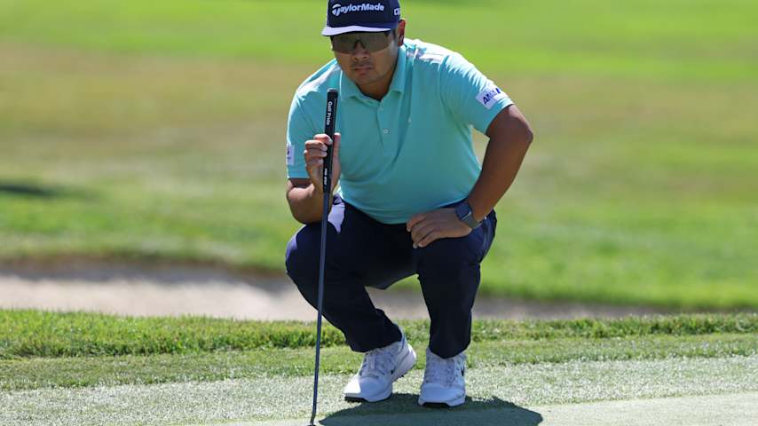Ryo Hisatsune of Japan lines up a putt on the first green during the final round of the Procore Championship 2025 at Silverado Resort and Spa on September 14, 2025 in Napa, California. (Jed Jacobsohn/Getty Images)