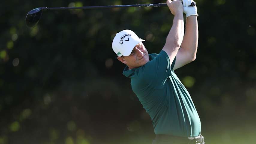 PUNTA CANA, DOMINICAN REPUBLIC - APRIL 17: Emiliano Grillo of Argentina plays his shot from the 13th tee during the first round of the Corales Puntacana Championship 2025 at Puntacana Resort & Club, Corales Golf Course on April 17, 2025 in Punta Cana, Dominican Republic. (Photo by Bryan M. Bennett/Getty Images)