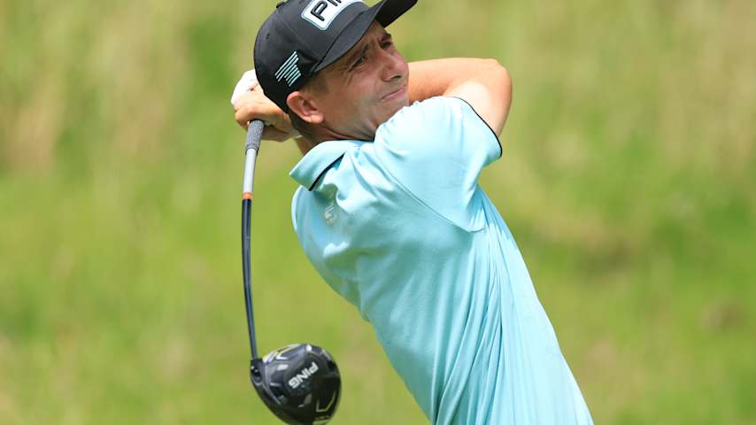Carlos Ortiz of Mexico tees off on the 7th hole during the final round of the 125th U.S. OPEN at Oakmont Country Club on June 15, 2025 in Oakmont, Pennsylvania. (David Cannon/Getty Images)
