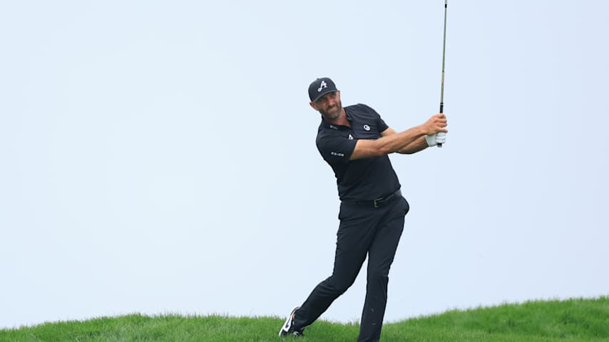 Dustin Johnson of the United States hits his third shot on the 12th hole during the second round of the 125th U.S. OPEN at Oakmont Country Club on June 13, 2025 in Oakmont, Pennsylvania. (David Cannon/Getty Images)