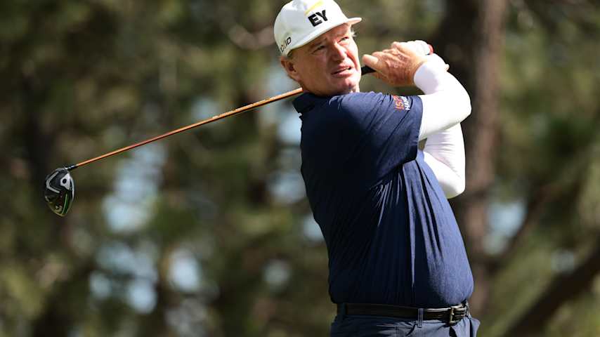 Ernie Els of South Africa hits a tee shot on the sixth hole during the final round of the U.S. Senior Open Championship 2025 at Broadmoor Golf Club on June 29, 2025 in Colorado Springs, Colorado. (Andrew Wevers/Getty Images)