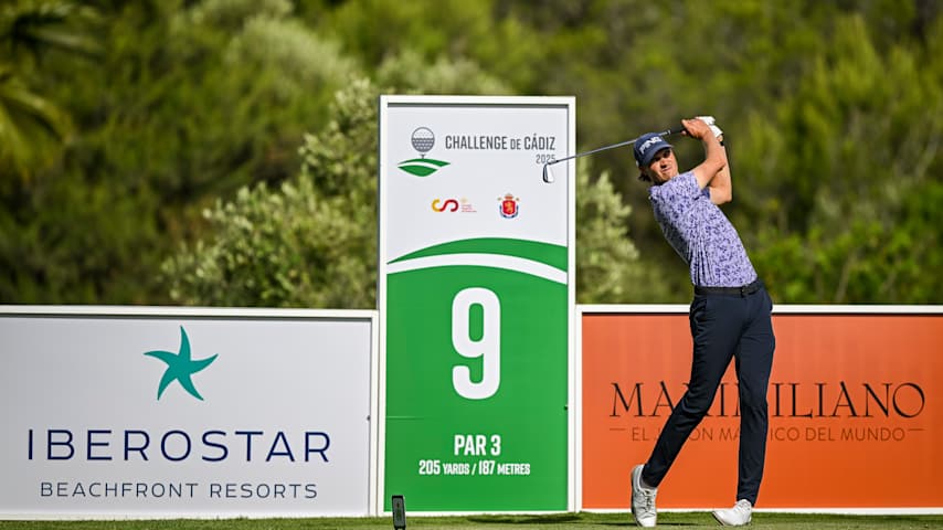 Jesper Sandborg of Sweden plays his tee shot on the 9th hole on day one of the Challenge de Cadiz 2025 at Iberostar Real Club de Golf Novo Sancti Petri on May 29, 2025 in Cadiz, Spain. (Octavio Passos/Getty Images)