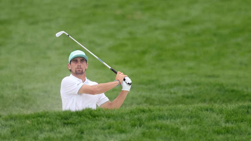 Joaquin Niemann of Chile plays a shot from the bunker on the third hole during the second round of the 125th U.S. OPEN at Oakmont Country Club on June 13, 2025 in Oakmont, Pennsylvania. (Andy Lyons/Getty Images)