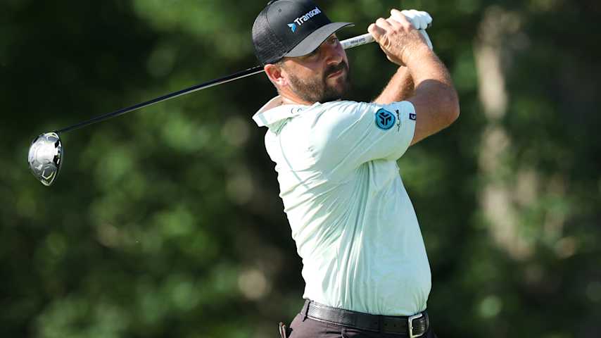 Stephan Jaeger of Germany plays his shot from the 13th tee during the first round of the John Deere Classic 2025 at TPC Deere Run on July 03, 2025 in Silvis, Illinois. (David Berding/Getty Images)