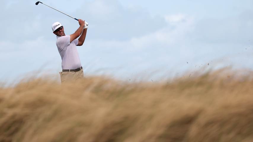 Lanto Griffin of the United States plays his shot from the 10th tee during the second round of the Butterfield Bermuda Championship 2025 at Port Royal Golf Course on November 14, 2025 in Southampton, Bermuda. (Mike Mulholland/Getty Images)