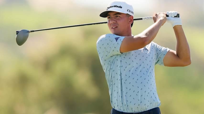 Michael Thorbjornsen of the United States hits his tee shot on the sixth hole during the third round of the World Wide Technology Championship 2025 at El Cardonal at Diamante on November 08, 2025 in Cabo San Lucas, Mexico. (Alex Slitz/Getty Images)