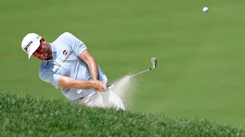 OWINGS MILLS, MARYLAND - AUGUST 15: Keegan Bradley of the United States plays a shot on the second hole during the second round of the BMW Championship 2025 at Caves Valley Golf Club on August 15, 2025 in Owings Mills, Maryland. (Photo by Kevin C. Cox/Getty Images)