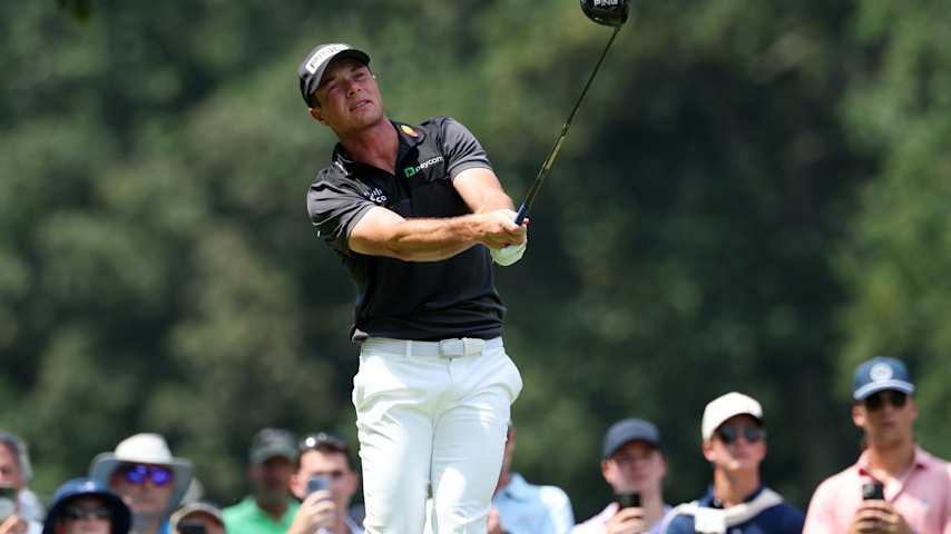 OWINGS MILLS, MARYLAND - AUGUST 17: Viktor Hovland of Norway plays his shot from the second tee during the final round of the BMW Championship 2025 at Caves Valley Golf Club on August 17, 2025 in Owings Mills, Maryland. (Photo by Kevin C. Cox/Getty Images)