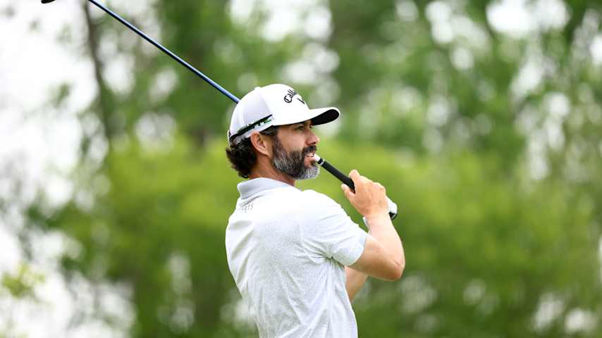 Adam Hadwin of Canada plays his shot from the third tee during the final round of the RBC Canadian Open 2025 at TPC Toronto at Osprey Valley on June 08, 2025 in Caledon, Ontario. (Vaughn Ridley/Getty Images)