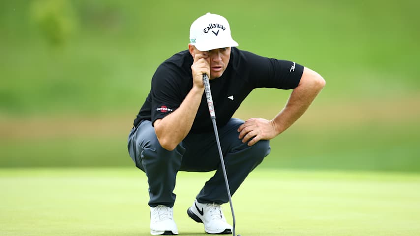 Alex Noren of Sweden lines up a putt on the third green during the first round of the RBC Canadian Open 2025 at TPC Toronto at Osprey Valley on June 05, 2025 in Caledon, Ontario. (Vaughn Ridley/Getty Images)