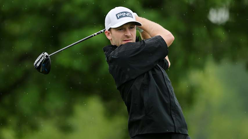 Brian Campbell of the United States plays a shot from the fifth tee during the second round of the Memorial Tournament presented by Workday 2025 at Muirfield Village Golf Club on May 30, 2025 in Dublin, Ohio. (Michael Reaves/Getty Images)