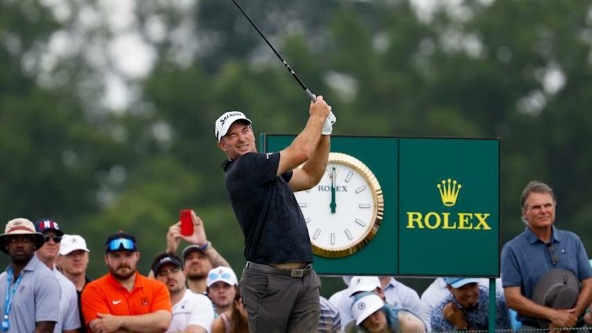 Ryan Fox of New Zealand plays his shot from the eighth tee during the final round of the 125th U.S. OPEN at Oakmont Country Club on June 15, 2025 in Oakmont, Pennsylvania. (Cliff Hawkins/Getty Images)