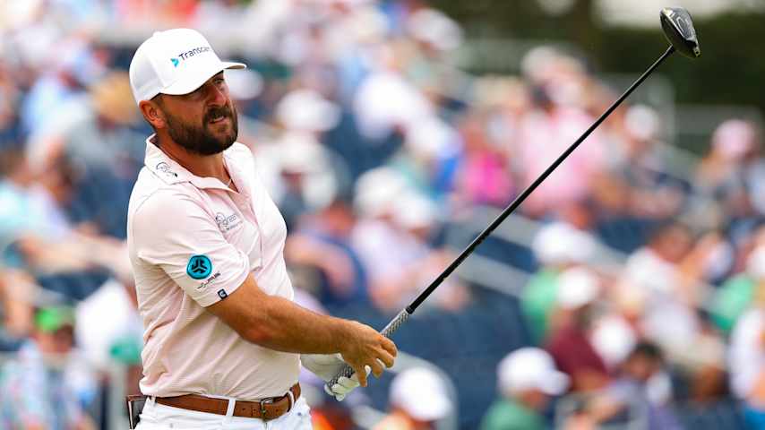 Stephan Jaeger of Germany watches his shot from the third tee during the second round of the 125th U.S. OPEN at Oakmont Country Club on June 13, 2025 in Oakmont, Pennsylvania. (Gregory Shamus/Getty Images)
