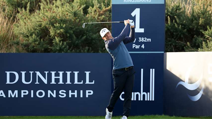 ST ANDREWS, SCOTLAND - OCTOBER 04: Alex Noren of Sweden plays his tee shot on the first hole on day two of the Alfred Dunhill Links Championship 2024 at the Old Course at St Andrews on October 04, 2024 in St Andrews, Scotland. (Photo by David Cannon/Getty Images)