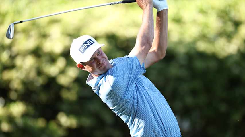 HILTON HEAD ISLAND, SOUTH CAROLINA - APRIL 18: Harris English of the United States plays his shot from the sixth tee during the second round of the RBC Heritage 2025 at Harbour Town Golf Links on April 18, 2025 in Hilton Head Island, South Carolina. (Photo by Jared C. Tilton/Getty Images)