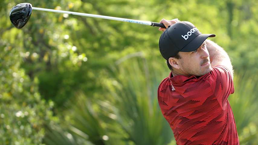 AVONDALE, LOUISIANA - APRIL 25: Nick Taylor of Canada plays his shot from the 11th tee on day two of the Zurich Classic of New Orleans on April 25, 2025 in Avondale, Louisiana. (Photo by Chris Graythen/Getty Images)