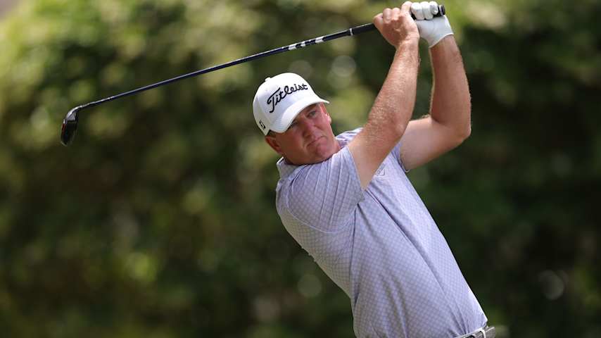 HILTON HEAD ISLAND, SOUTH CAROLINA - APRIL 20: Tom Hoge of the United States plays his shot from the fifth tee during the final round of the RBC Heritage 2025 at Harbour Town Golf Links on April 20, 2025 in Hilton Head Island, South Carolina. (Photo by Jared C. Tilton/Getty Images)