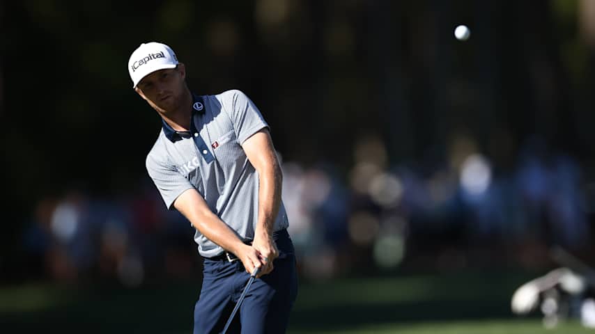 HILTON HEAD ISLAND, SOUTH CAROLINA - APRIL 18: Will Zalatoris of the United States chips onto the fifth green during the second round of the RBC Heritage 2025 at Harbour Town Golf Links on April 18, 2025 in Hilton Head Island, South Carolina. (Photo by Jared C. Tilton/Getty Images)