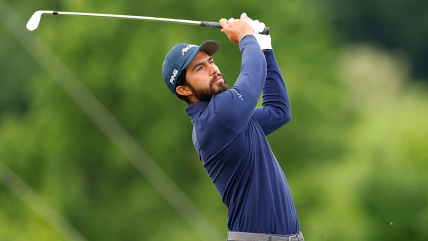 Alvaro Ortiz of Mexico plays his shot from the 8th tee during the first round of the Visit Knoxville Open 2025 at Holston Hills Country Club on May 22, 2025 in Knoxville, Tennessee. (Johnnie Izquierdo/Getty Images)