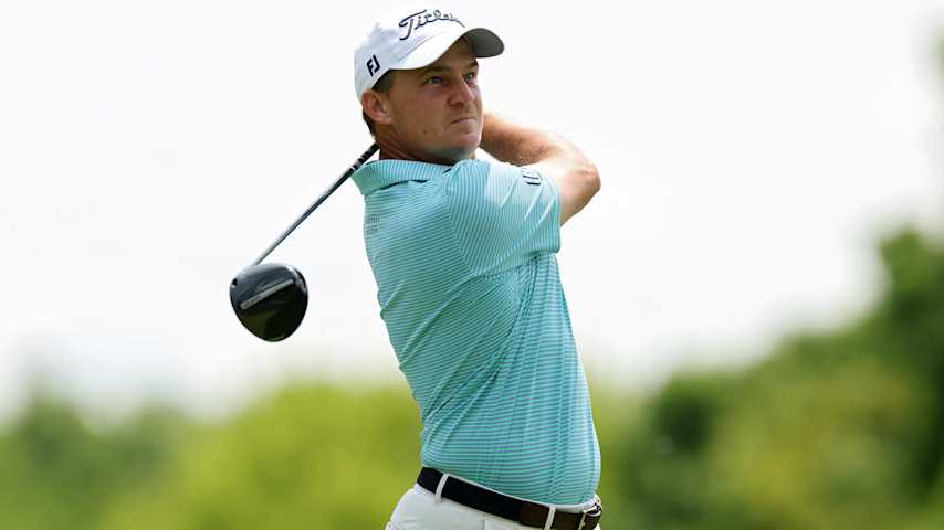 Bud Cauley of the United States plays a shot from the fifth tee during the third round of the Memorial Tournament presented by Workday 2025 at Muirfield Village Golf Club on May 31, 2025 in Dublin, Ohio. (Andy Lyons/Getty Images)