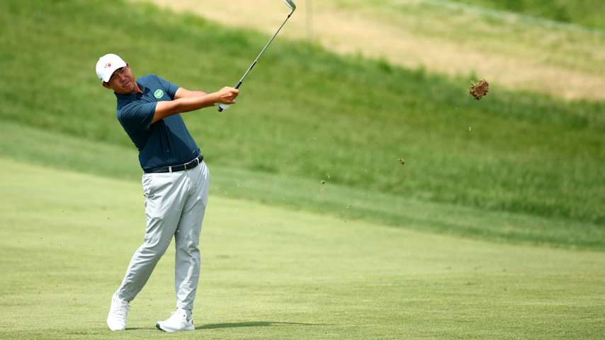 Byeong Hun An of South Korea plays a second shot on the eighth hole during the final round of the RBC Canadian Open 2025 at TPC Toronto at Osprey Valley on June 08, 2025 in Caledon, Ontario. (Vaughn Ridley/Getty Images)