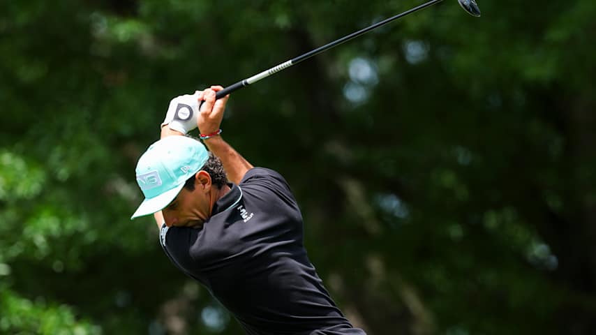 Joaquin Niemann of Chile hits a tee shot on the second hole during the third round of the PGA Championship at Quail Hollow Country Club on May 17, 2025 in Charlotte, North Carolina. (Kevin C. Cox/Getty Images)