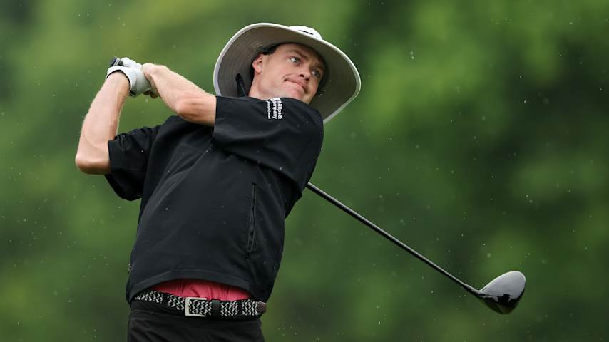 Joe Highsmith of the United States plays a shot from the fifth tee during the second round of the Memorial Tournament presented by Workday 2025 at Muirfield Village Golf Club on May 30, 2025 in Dublin, Ohio. (Michael Reaves/Getty Images)