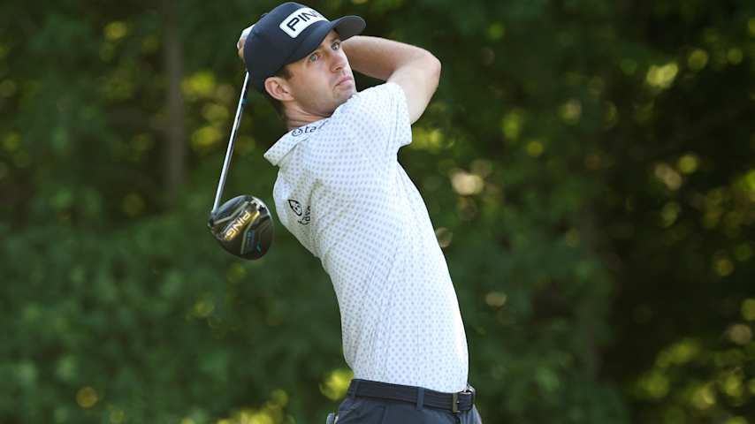 Alex Smalley of the United States plays his shot from the second tee during the second round of the John Deere Classic 2025 at TPC Deere Run on July 04, 2025 in Silvis, Illinois. (David Berding/Getty Images)