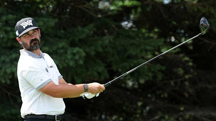 Chad Ramey of the United States plays his shot from the second tee during the third round of the 3M Open 2025 at TPC Twin Cities on July 26, 2025 in Blaine, Minnesota. (David Berding/Getty Images)