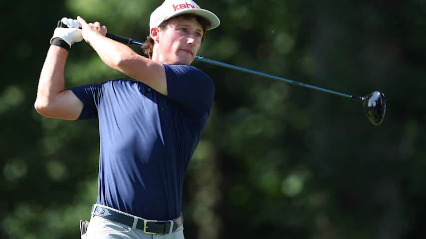 David Ford of the United States plays his shot from the 13th tee during the first round of the John Deere Classic 2025 at TPC Deere Run on July 03, 2025 in Silvis, Illinois. (David Berding/Getty Images)
