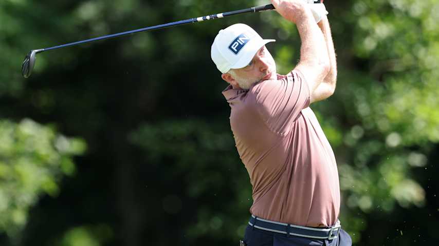 David Skinns of England plays his shot from the 13th tee during the first round of the John Deere Classic 2025 at TPC Deere Run on July 03, 2025 in Silvis, Illinois. (David Berding/Getty Images)