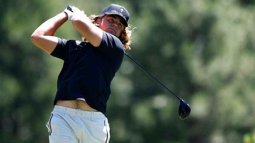 Garrick Higgo of South Africa plays his shot from the second tee during the first round of the Barracuda Championship 2025 at Tahoe Mountain Club on July 17, 2025 in Truckee, California. (Lachlan Cunningham/Getty Images)