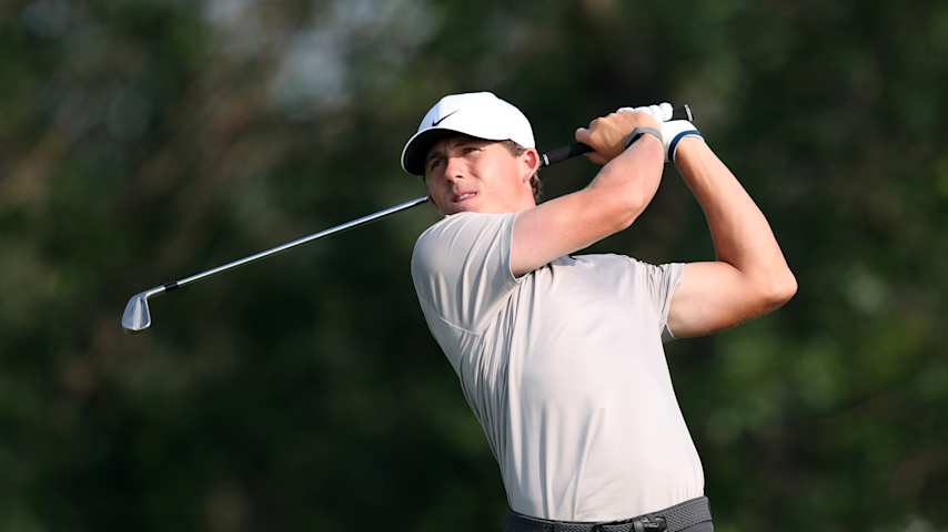 Gordon Sargent of the United States plays his shot from the tenth tee during the second round of the 3M Open 2025 at TPC Twin Cities on July 25, 2025 in Blaine, Minnesota. (David Berding/Getty Images)