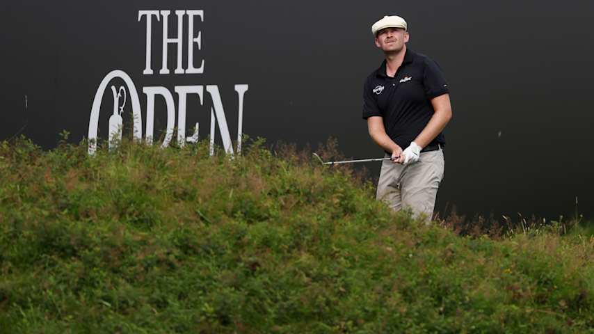 Harry Hall of England plays a chip shot on the 18th hole during day four of The 153rd Open Championship at Royal Portrush Golf Club on July 20, 2025 in Portrush, Northern Ireland. (Andrew Redington/Getty Images)