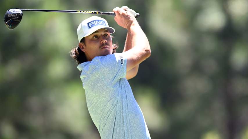 Kevin Velo of the United States plays his shot from the 11th tee during the first round of the Barracuda Championship 2025 at Tahoe Mountain Club on July 17, 2025 in Truckee, California. (Eakin Howard/Getty Images)