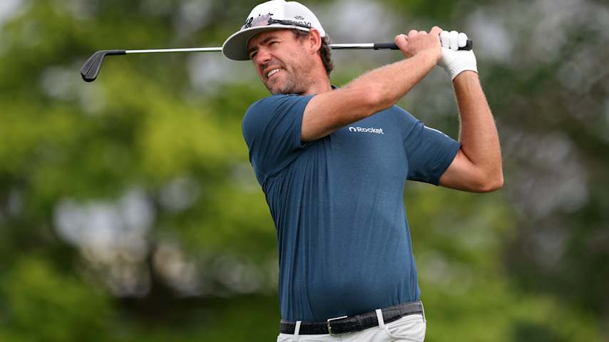 Lanto Griffin of the United States plays his shot from the tenth tee during the first round of the 3M Open 2025 at TPC Twin Cities on July 24, 2025 in Blaine, Minnesota. (David Berding/Getty Images)
