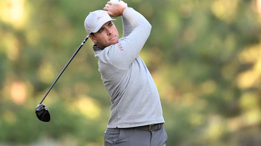 Luke List of the United States plays his shot from the 11th tee during the first round of the Barracuda Championship 2025 at Tahoe Mountain Club on July 17, 2025 in Truckee, California. (Eakin Howard/Getty Images)