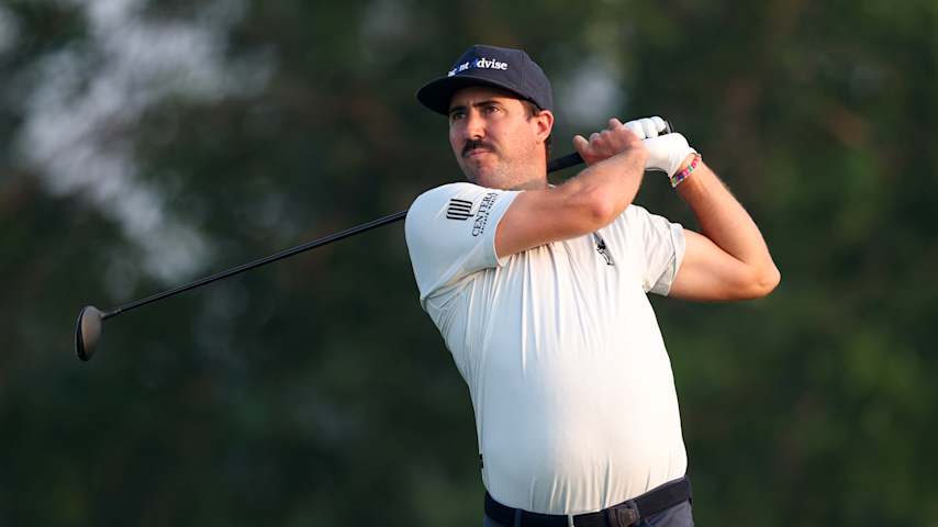 Mark Hubbard of the United States plays his shot from the tenth tee during the second round of the 3M Open 2025 at TPC Twin Cities on July 25, 2025 in Blaine, Minnesota. (David Berding/Getty Images)