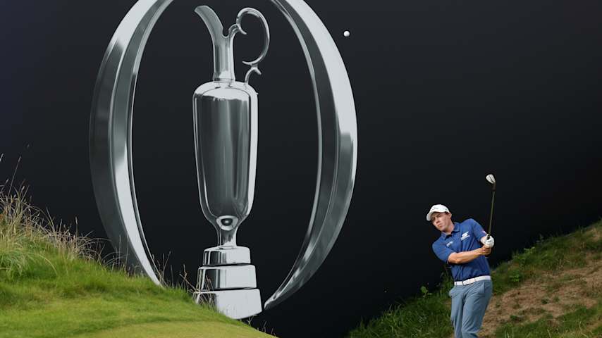 Matt Fitzpatrick of England plays his third shot on the 18th hole during day four of The 153rd Open Championship at Royal Portrush Golf Club on July 20, 2025 in Portrush, Northern Ireland. (Richard Heathcote/Getty Images)