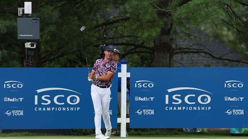 Paul Peterson hits a tee shot on the 18th hole on day four of the ISCO Championship 2025 at Hurstbourne Country Club on July 13, 2025 in Louisville, Kentucky. (Andy Lyons/Getty Images)