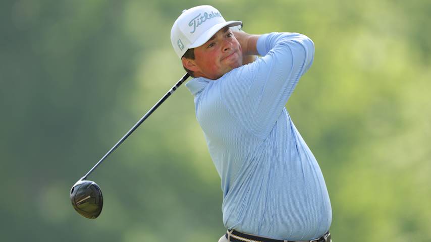 Preston Cole of the United States, Corebridge Financial Team of PGA of America Golf Professionals, plays his shot from the 12th tee during the first round of the 2024 PGA Championship at Valhalla Golf Club on May 16, 2024 in Louisville, Kentucky. (Andrew Redington/Getty Images)