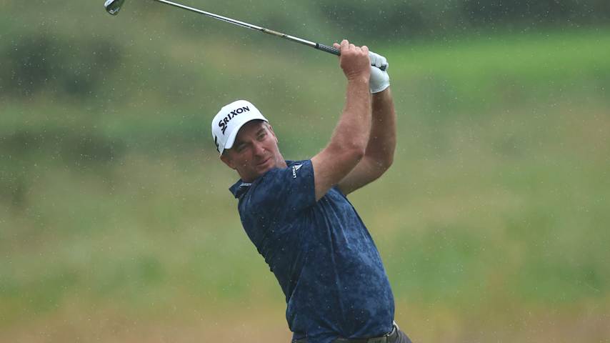 Ryan Fox of New Zealand hits his second shot on the 14th hole on day two of The 153rd Open Championship at Royal Portrush Golf Club on July 18, 2025 in Portrush, Northern Ireland. (David Cannon/Getty Images)