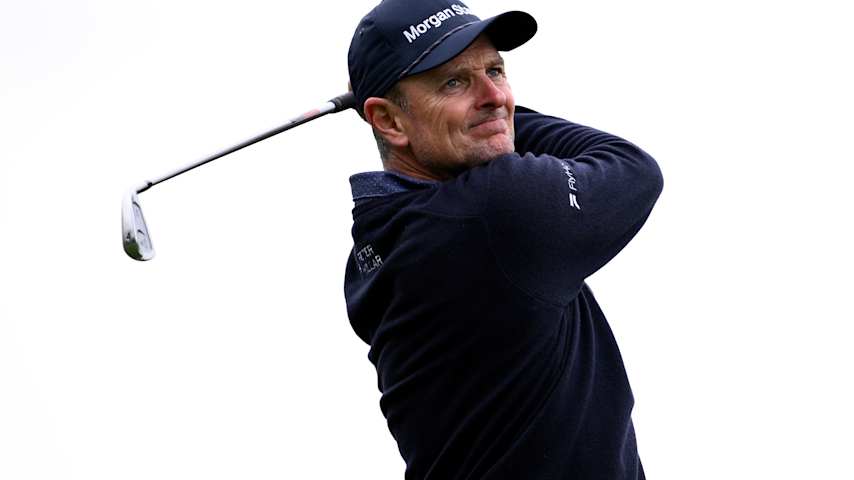 Justin Rose of England plays his shot from the fourth tee during the second round of The Genesis Invitational 2026 at Riviera Country Club on February 20, 2026 in Pacific Palisades, California. (Orlando Ramirez/Getty Images)