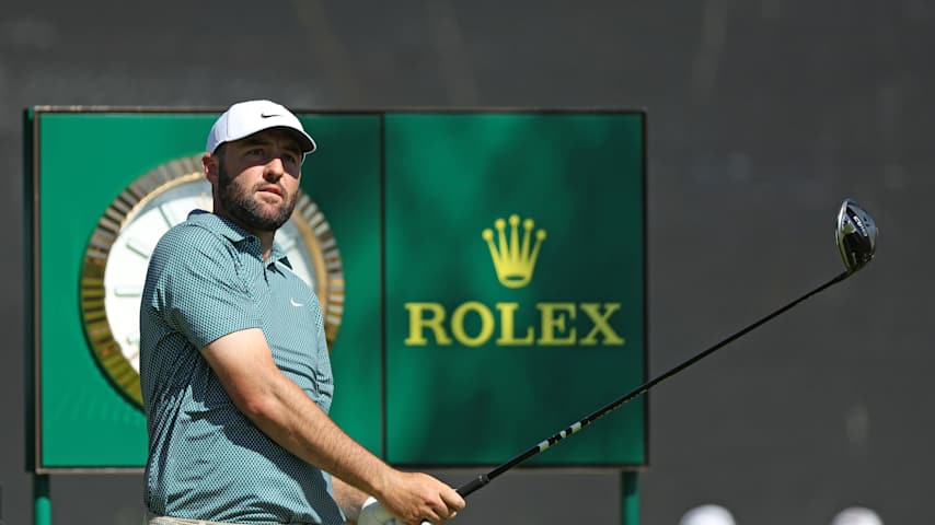 Scottie Scheffler of the United States plays his shot from the 15th tee during the final round of The Genesis Invitational 2026 at Riviera Country Club on February 22, 2026 in Pacific Palisades, California. (Mike Mulholland/Getty Images)