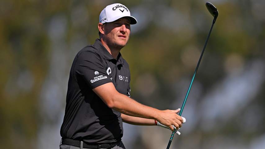 Emiliano Grillo of Argentina plays his shot from the second tee during the first round of the Farmers Insurance Open 2026 at Torrey Pines South  Course on January 29, 2026 in La Jolla, California. (Orlando Ramirez/Getty Images)