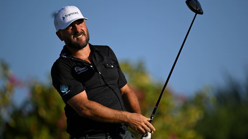 Stephan Jaeger of Germany plays his shot from the 13th tee during the first round of the World Wide Technology Championship 2025 at El Cardonal at Diamante on November 06, 2025 in Cabo San Lucas, Mexico. (Orlando Ramirez/Getty Images)